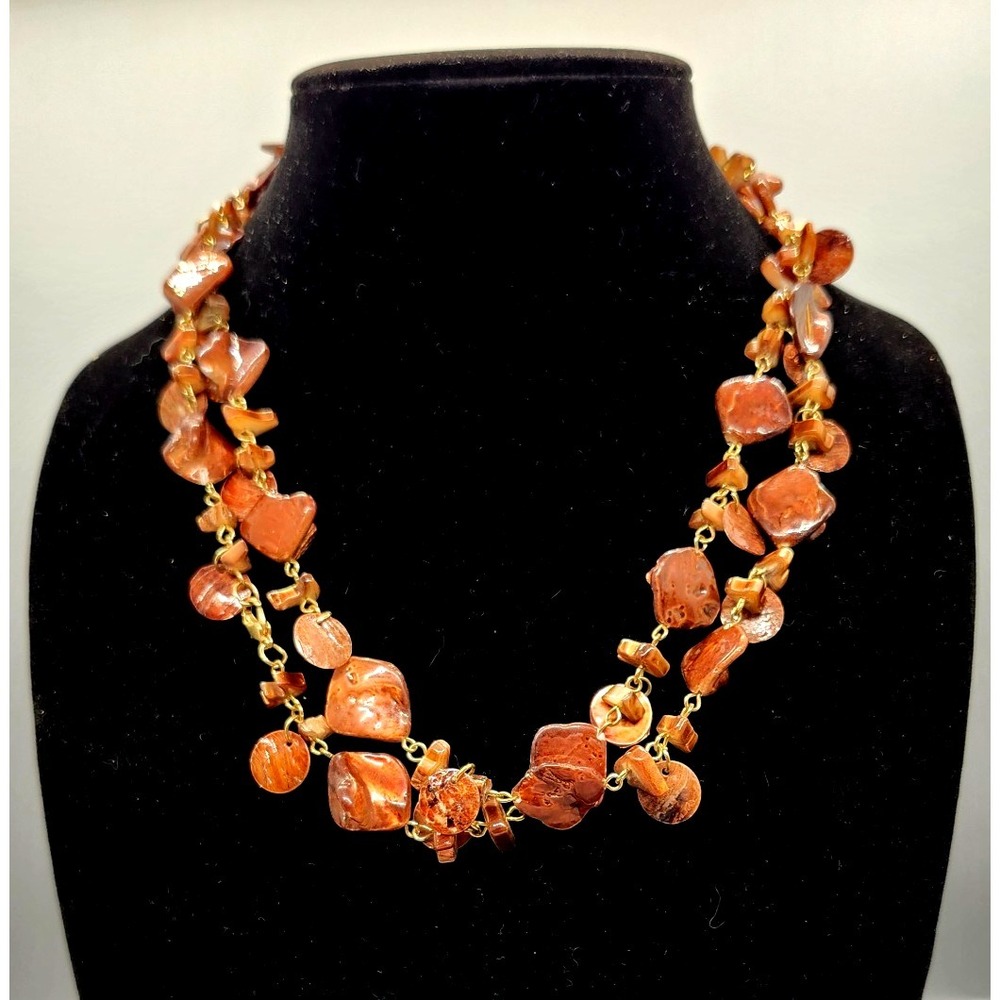 Abalone Shell Statement Necklace Layered Chains Beaded Multi-Color Neutrals CHIC